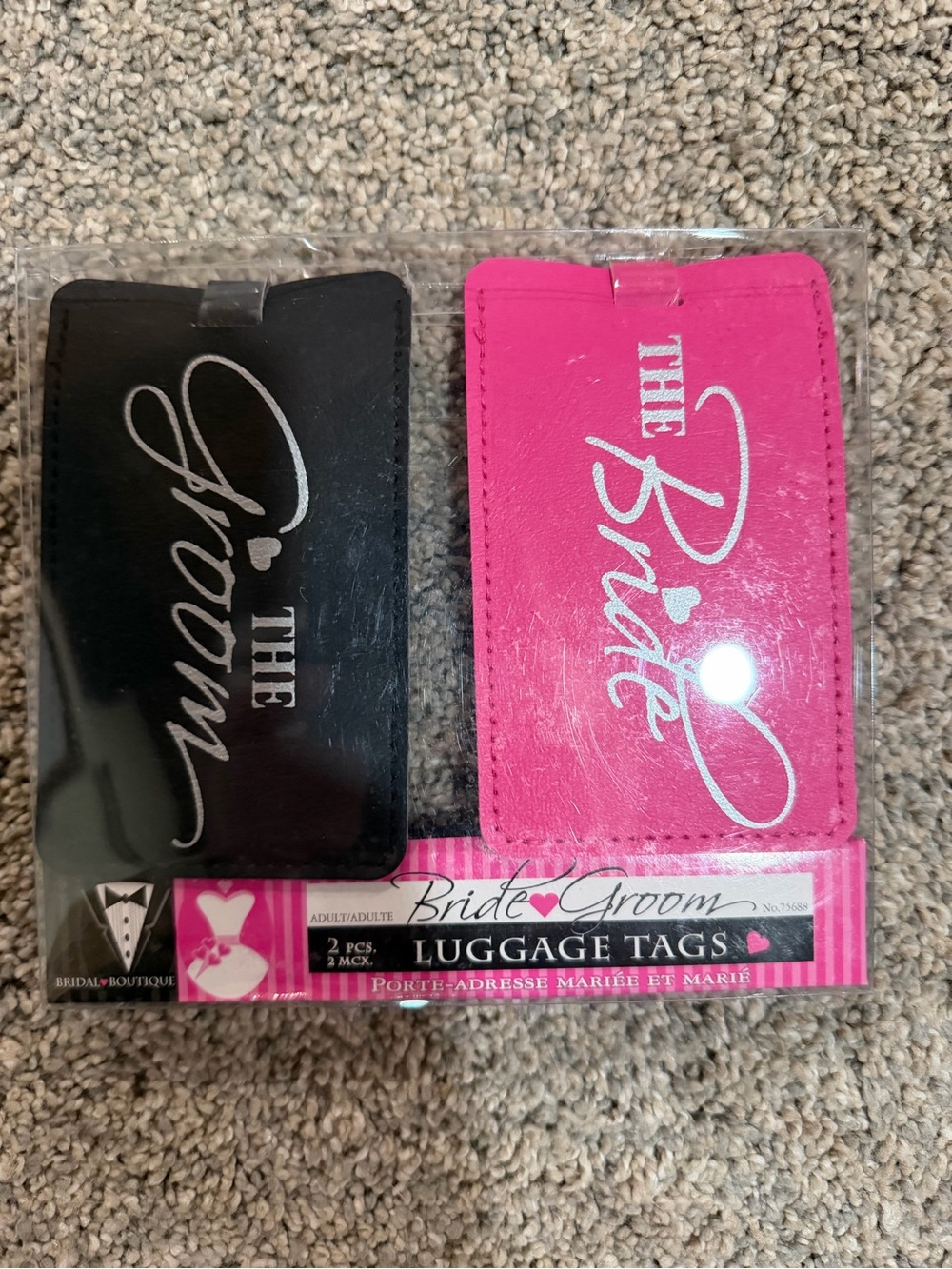 Bride & Groom Luggage Tags - Hot Pink and Black